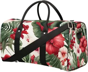 Ocean Beach Palm Tree Flower Travel Duffel Bag for Women Men Waterproof Foldable Overnight Weekender Bag Large Capacity Sports Gym Bag