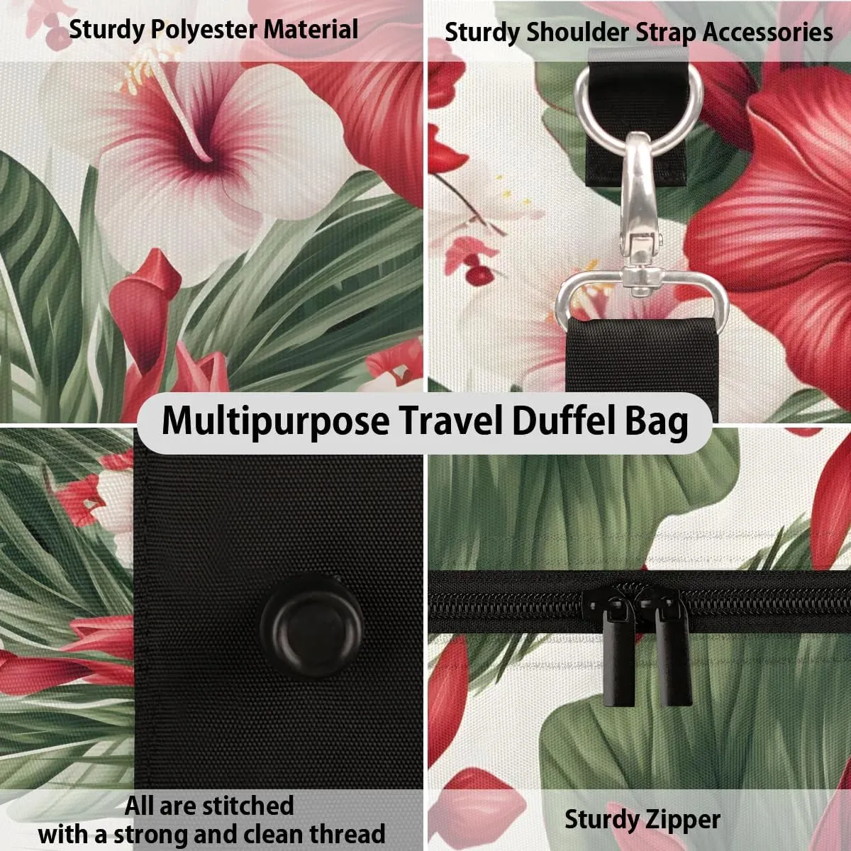 Ocean Beach Palm Tree Flower Travel Duffel Bag for Women Men Waterproof Foldable Overnight Weekender Bag Large Capacity Sports Gym Bag