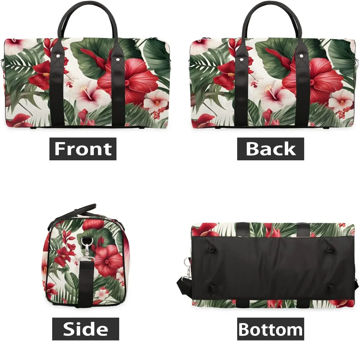 Ocean Beach Palm Tree Flower Travel Duffel Bag for Women Men Waterproof Foldable Overnight Weekender Bag Large Capacity Sports Gym Bag