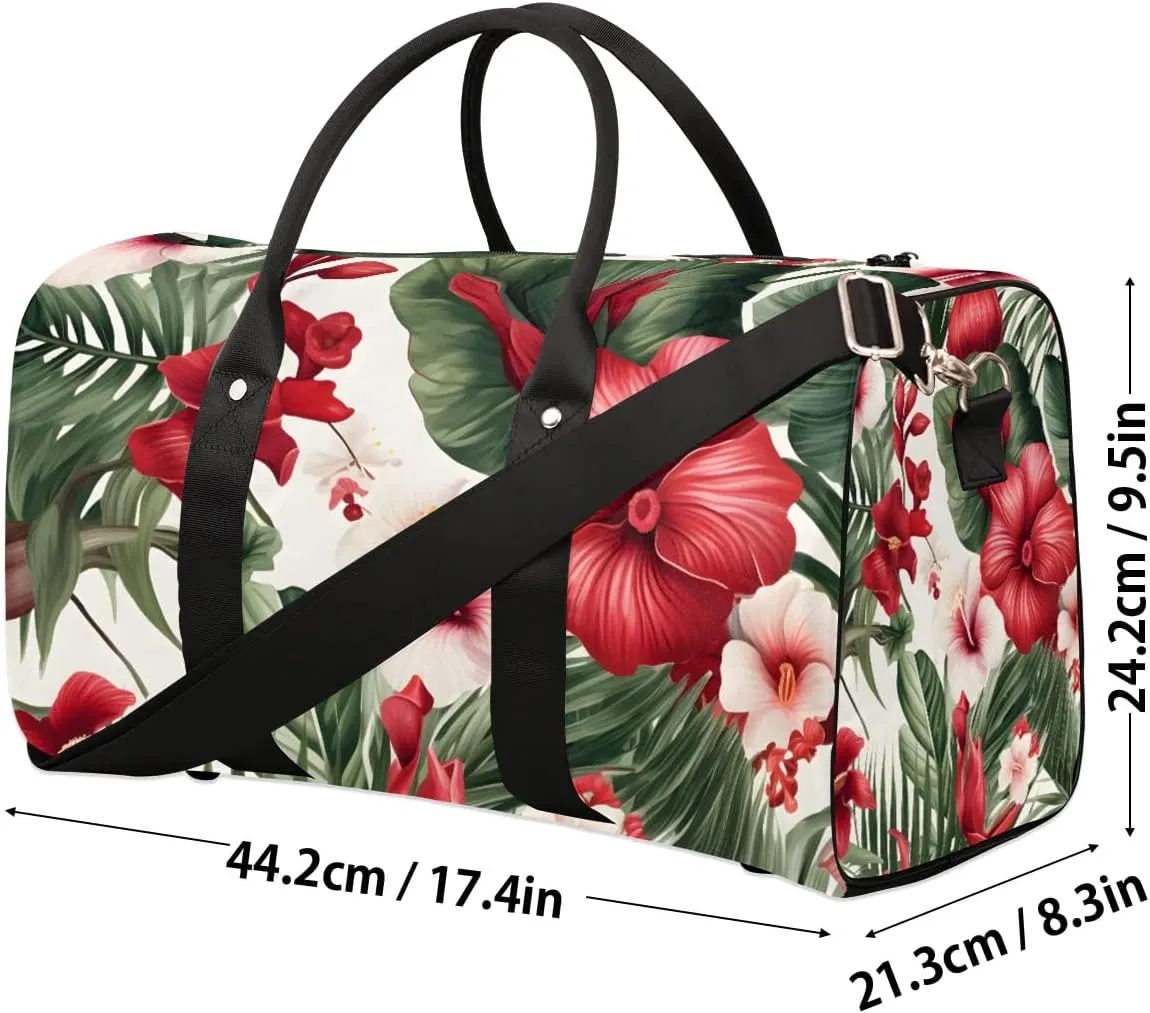 Ocean Beach Palm Tree Flower Travel Duffel Bag for Women Men Waterproof Foldable Overnight Weekender Bag Large Capacity Sports Gym Bag