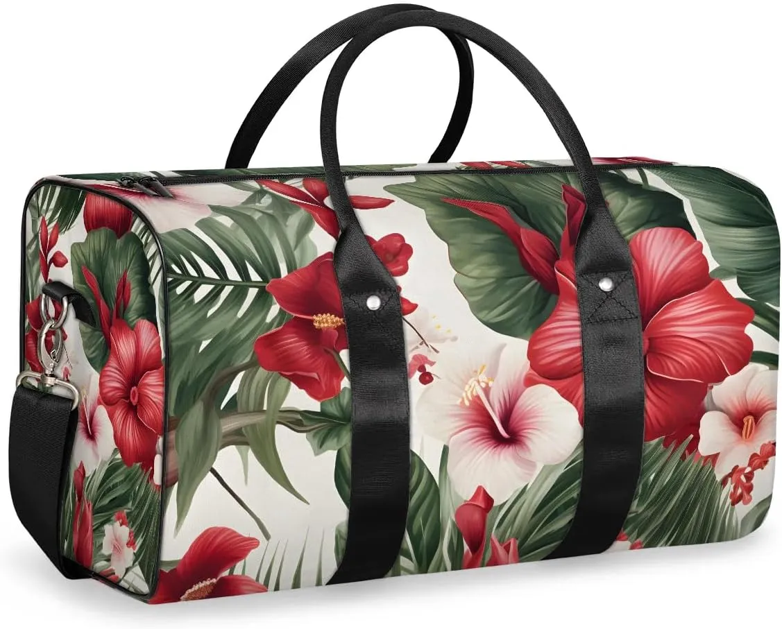 Ocean Beach Palm Tree Flower Travel Duffel Bag for Women Men Waterproof Foldable Overnight Weekender Bag Large Capacity Sports Gym Bag