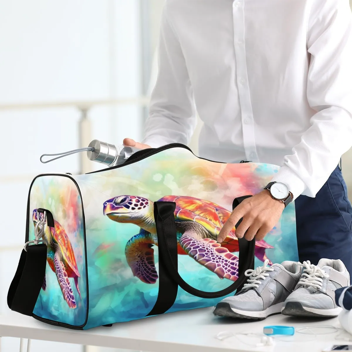 Ocean Turtle Travel Duffle Bag, Sports Gym Bags for Women Men, Carry On Weekender Overnight Bag, Sea Turtle Workout Hospital Airplane Trips Bag