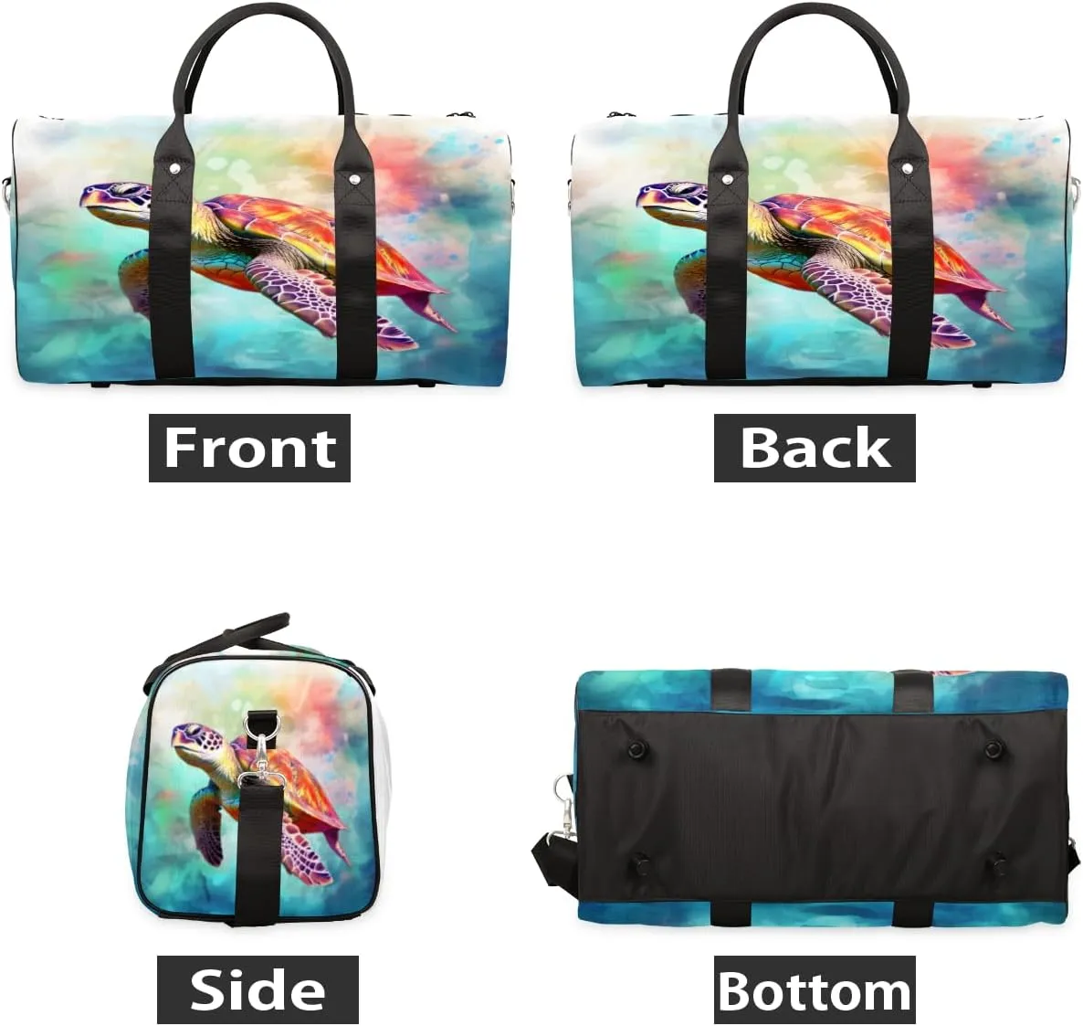 Ocean Turtle Travel Duffle Bag, Sports Gym Bags for Women Men, Carry On Weekender Overnight Bag, Sea Turtle Workout Hospital Airplane Trips Bag