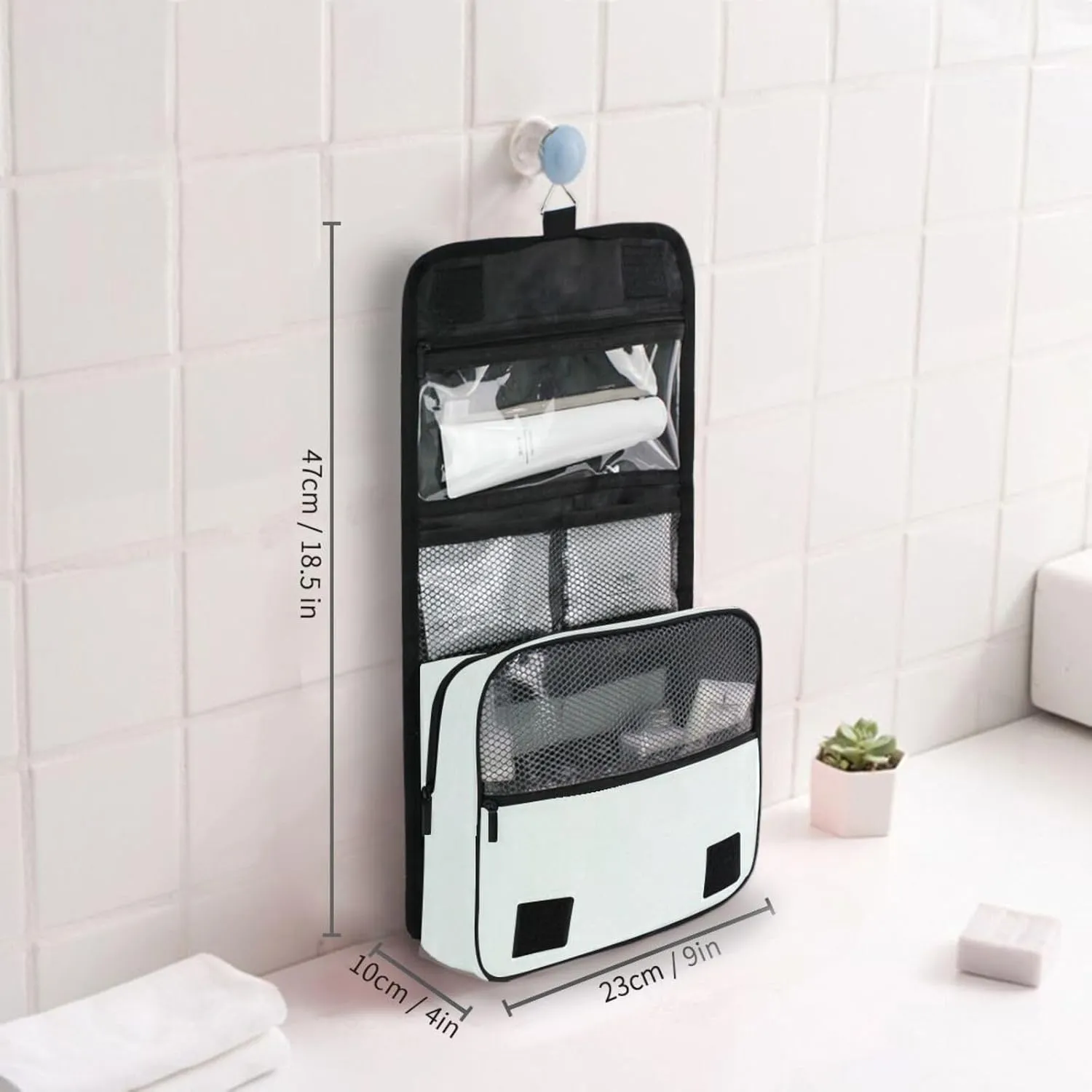 ODAWA Mint Cream Toiletry Bag Large Capacity Makeup Organizer Spacious Toiletry Bag for Women and Men