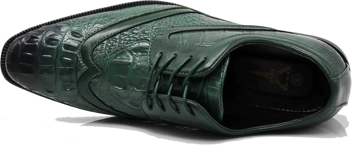 ODN Men's Alligator Crocodile Print Oxfords Fashion Lace Up Dress Shoes