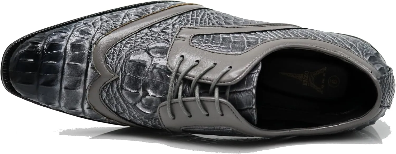 ODN Men's Alligator Crocodile Print Oxfords Fashion Lace Up Dress Shoes