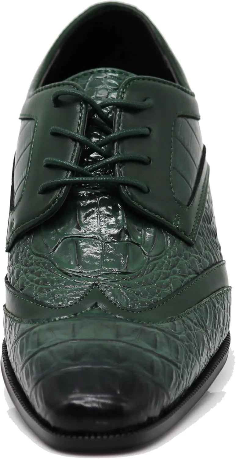 ODN Men's Alligator Crocodile Print Oxfords Fashion Lace Up Dress Shoes