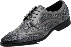 ODN Men's Alligator Crocodile Print Oxfords Fashion Lace Up Dress Shoes