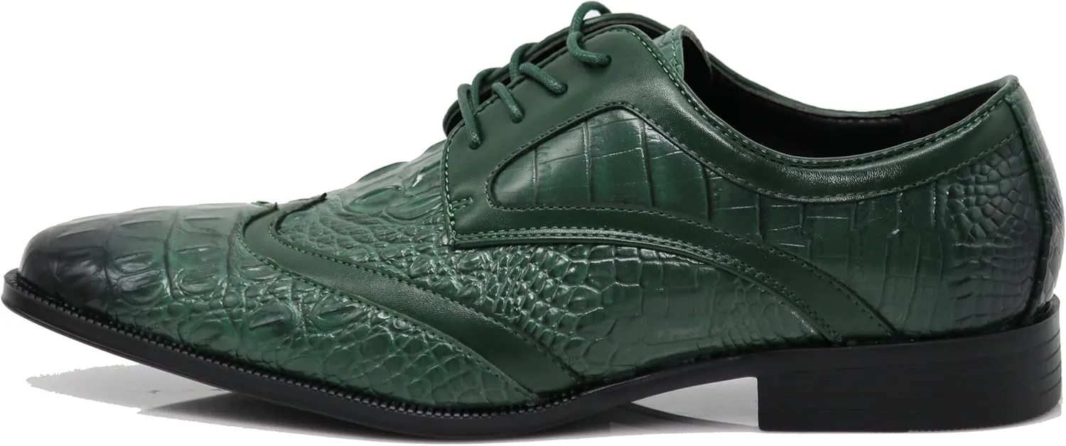 ODN Men's Alligator Crocodile Print Oxfords Fashion Lace Up Dress Shoes