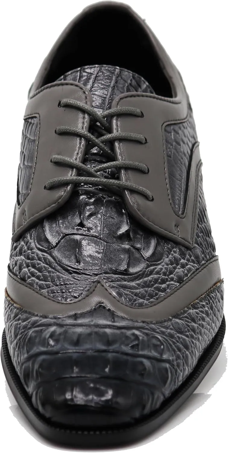 ODN Men's Alligator Crocodile Print Oxfords Fashion Lace Up Dress Shoes