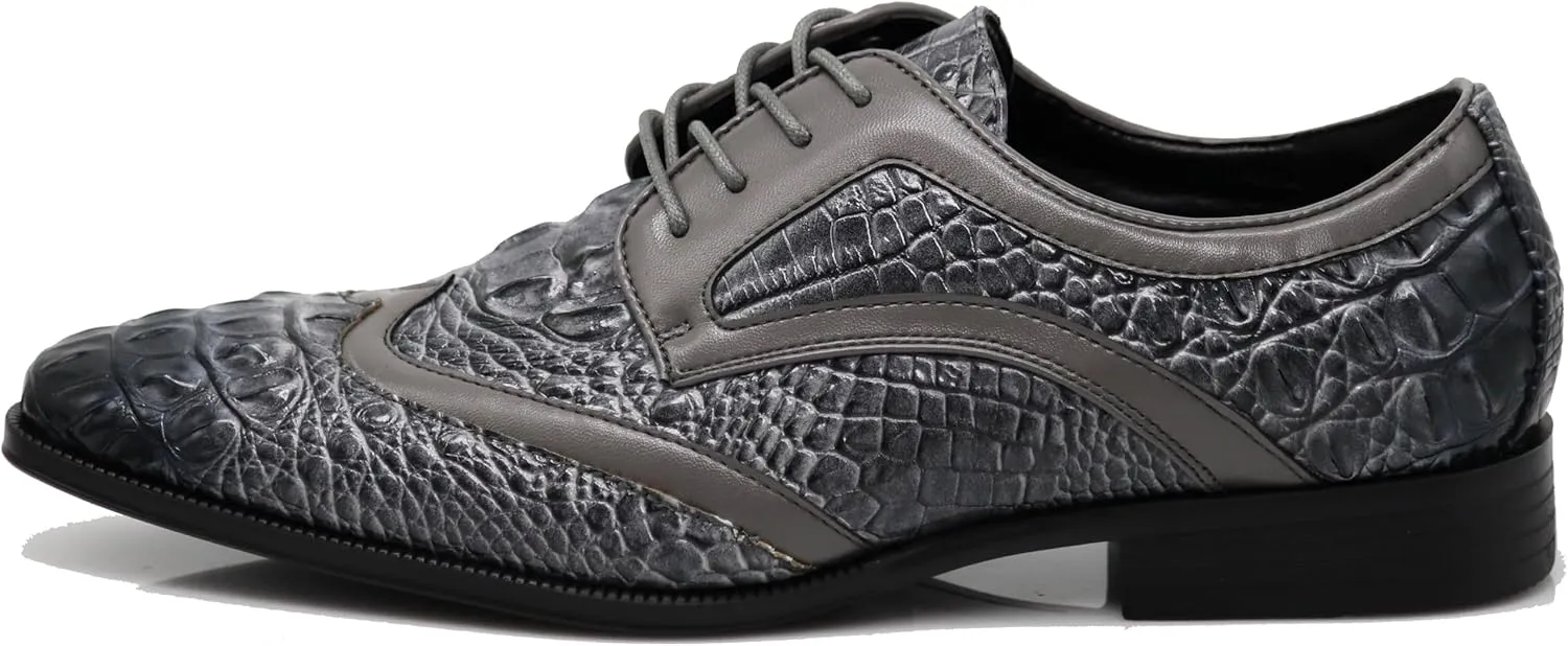 ODN Men's Alligator Crocodile Print Oxfords Fashion Lace Up Dress Shoes