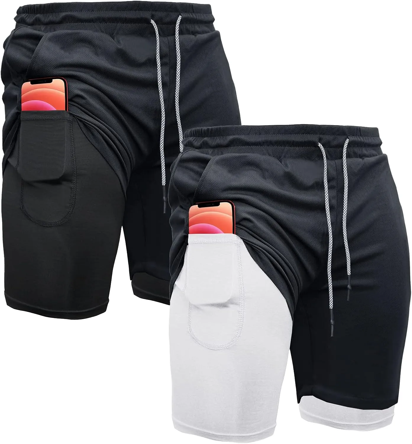 OEBLD Mens Athletic Shorts 2-in-1 Gym Workout Running 7'' Shorts with Towel Loop