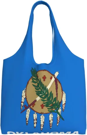 Oklahoma State Flag Print Stylish and Spacious Single Shoulder Commuting Canvas Tote Bag for Work Travel