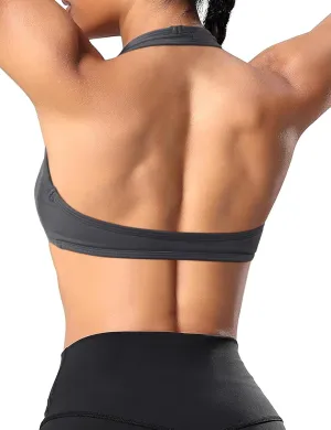 OMKAGI Halter Sports Bras for Women Open Back Workout Bras Padded Yoga Bra Gym Tops