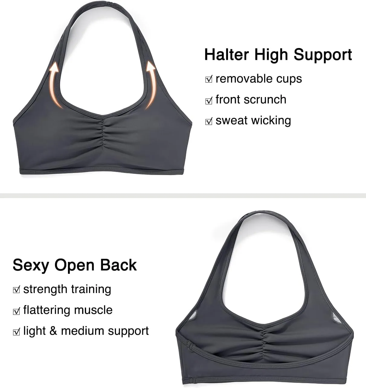 OMKAGI Halter Sports Bras for Women Open Back Workout Bras Padded Yoga Bra Gym Tops