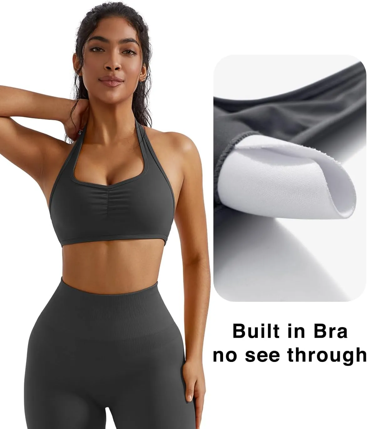 OMKAGI Halter Sports Bras for Women Open Back Workout Bras Padded Yoga Bra Gym Tops