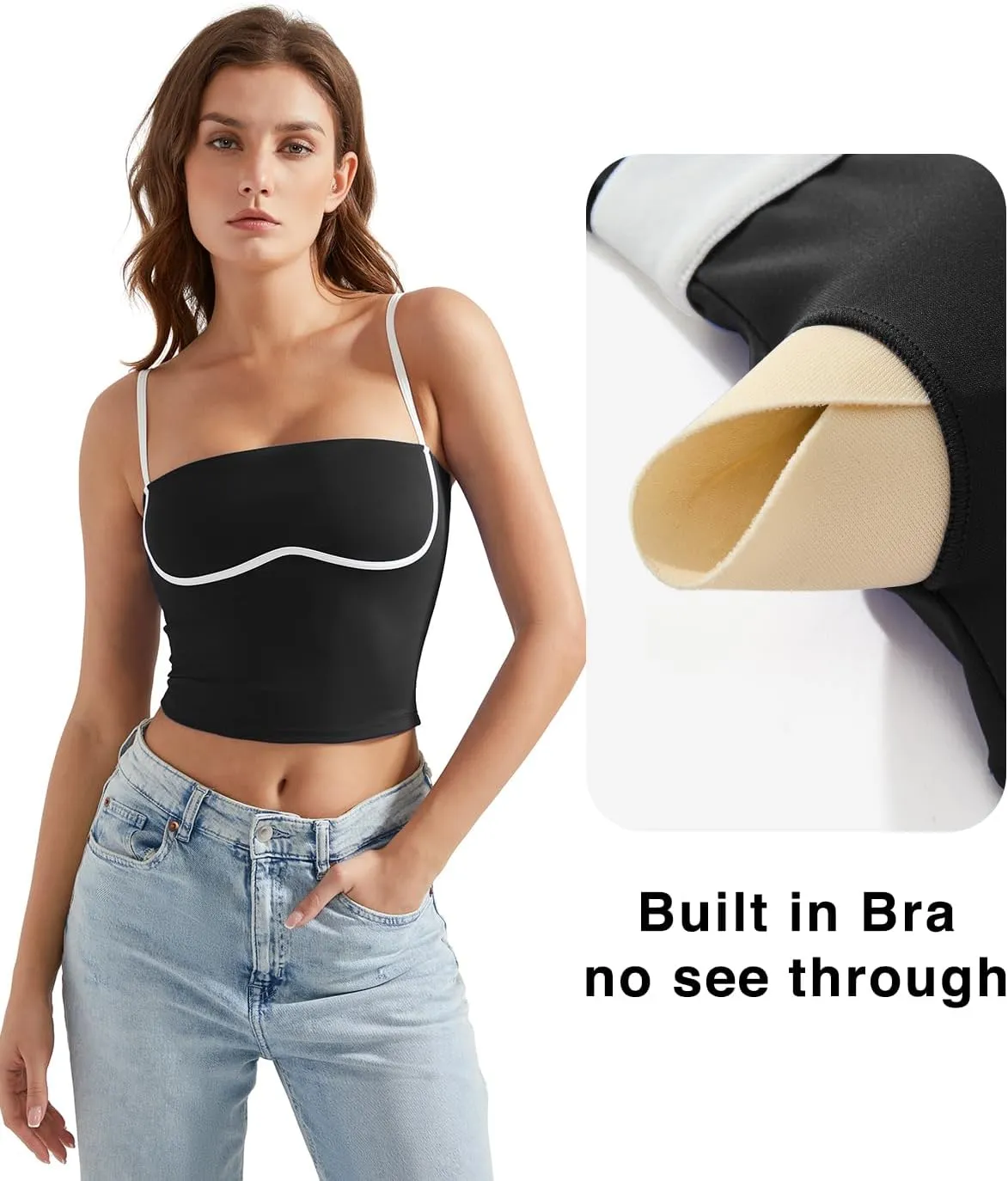 OMKAGI Womens Workout Tank Tops Adjustable Strap Longline Sports Bra Padded Sleeveless Top