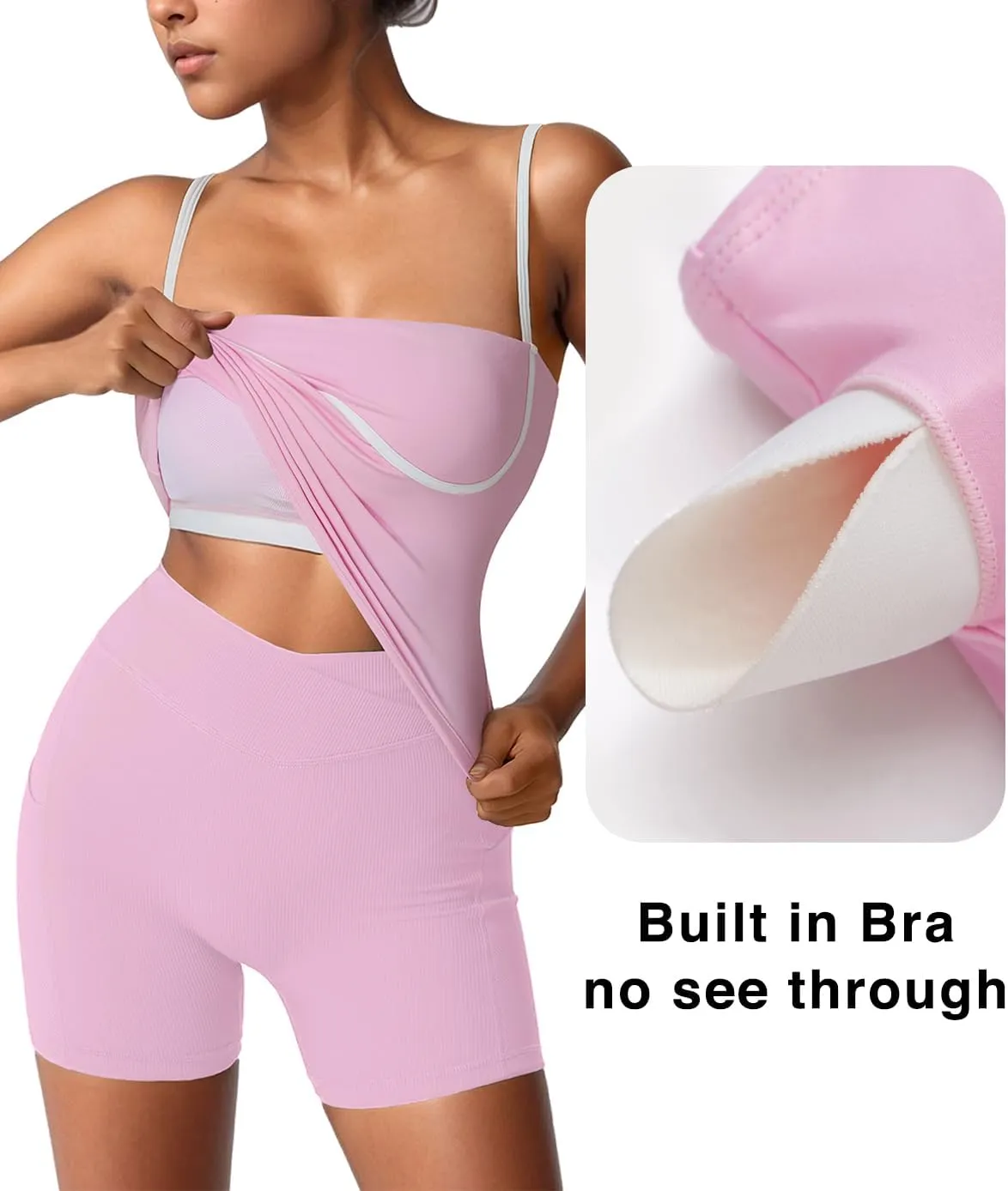 OMKAGI Womens Workout Tank Tops Adjustable Strap Longline Sports Bra Padded Sleeveless Top