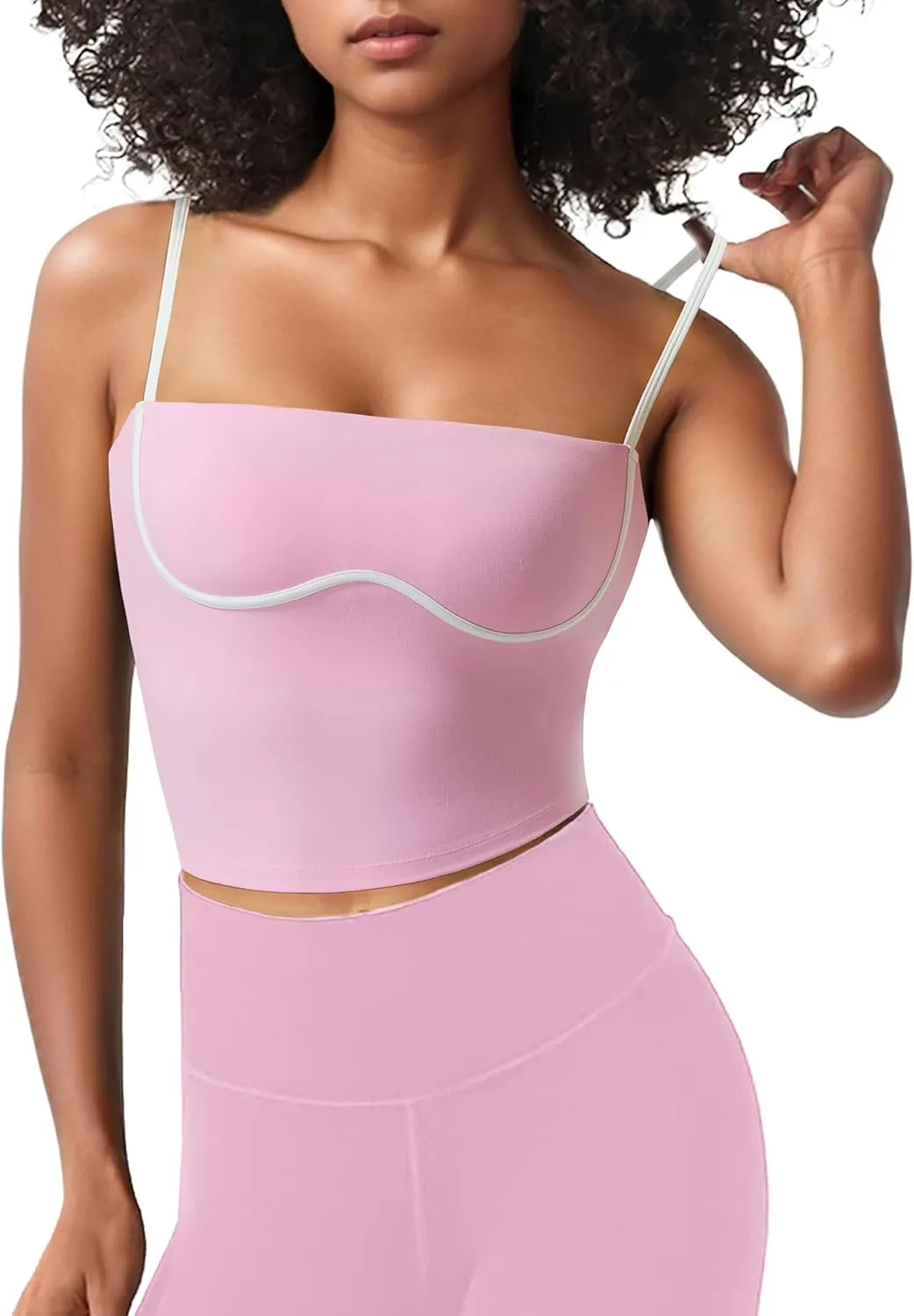 OMKAGI Womens Workout Tank Tops Adjustable Strap Longline Sports Bra Padded Sleeveless Top