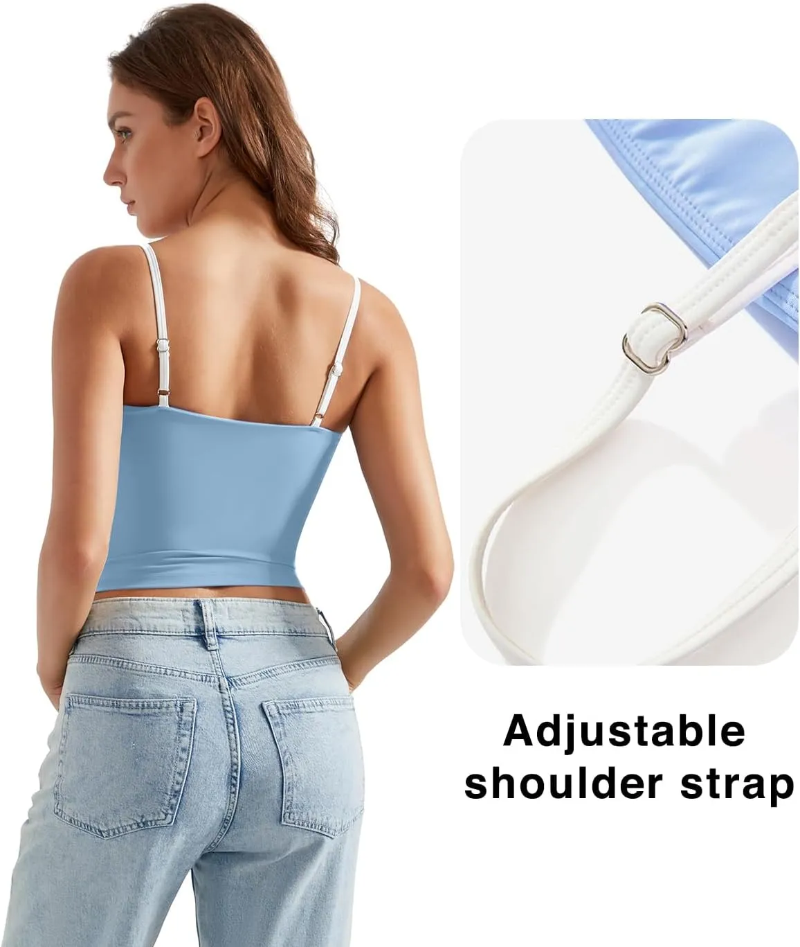 OMKAGI Womens Workout Tank Tops Adjustable Strap Longline Sports Bra Padded Sleeveless Top