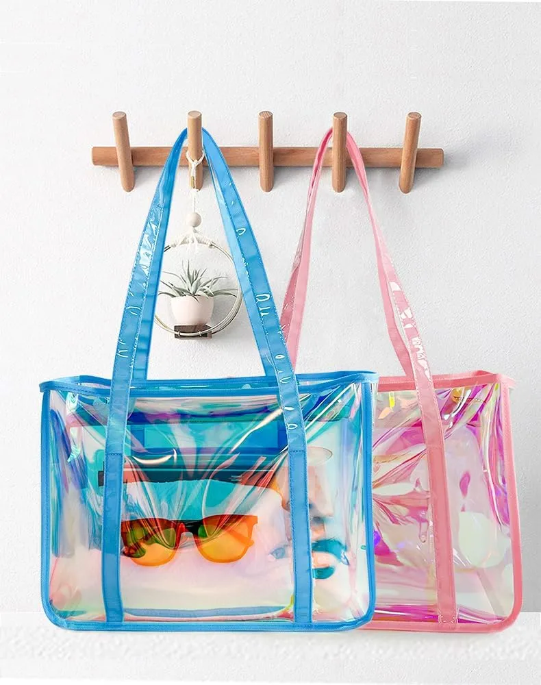 ONEART Holographic Clear Tote Bags, Waterproof Shoulder Bag, Clear Tote Bag with Zipper, Unisex Handbag
