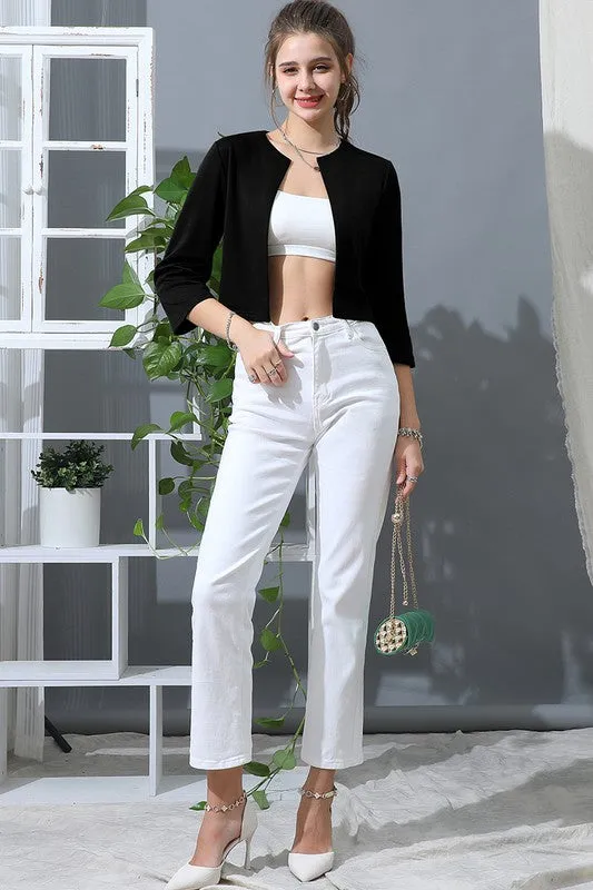 Open Front Cropped Blazer