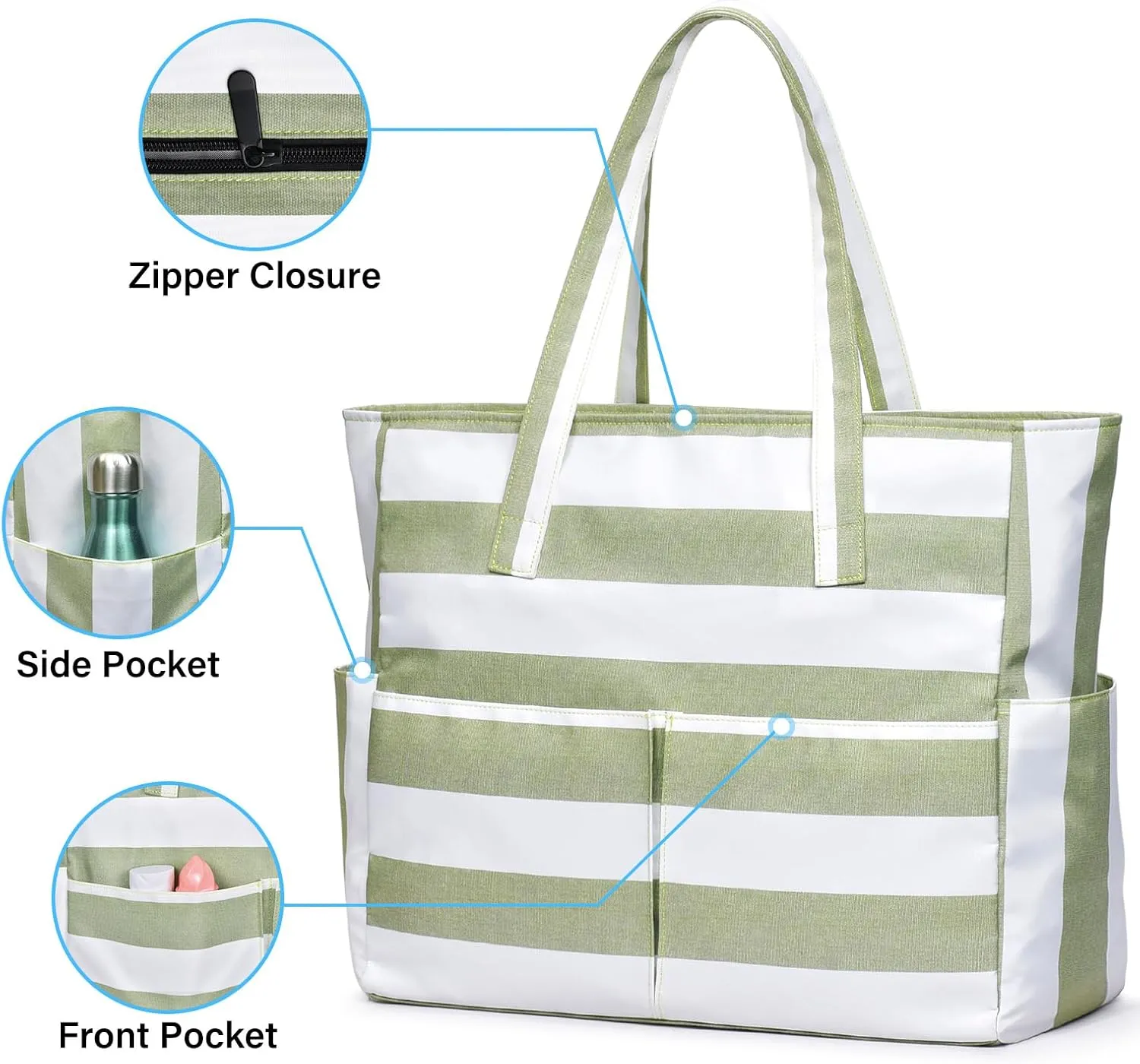 oscaurt Beach Bags for Women Large Waterproof Sandproof Beach Tote Swim Pool Bag with Zipper for Travel Vacation Essentials