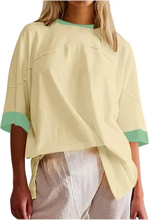 Oversized Crop Tops for Women Round Neck Elbow Sleeve Summer Tops for Women 2024 Loose Fit Plus Size Tunic Tops