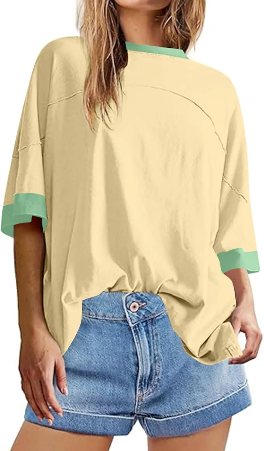 Oversized Crop Tops for Women Round Neck Elbow Sleeve Summer Tops for Women 2024 Loose Fit Plus Size Tunic Tops