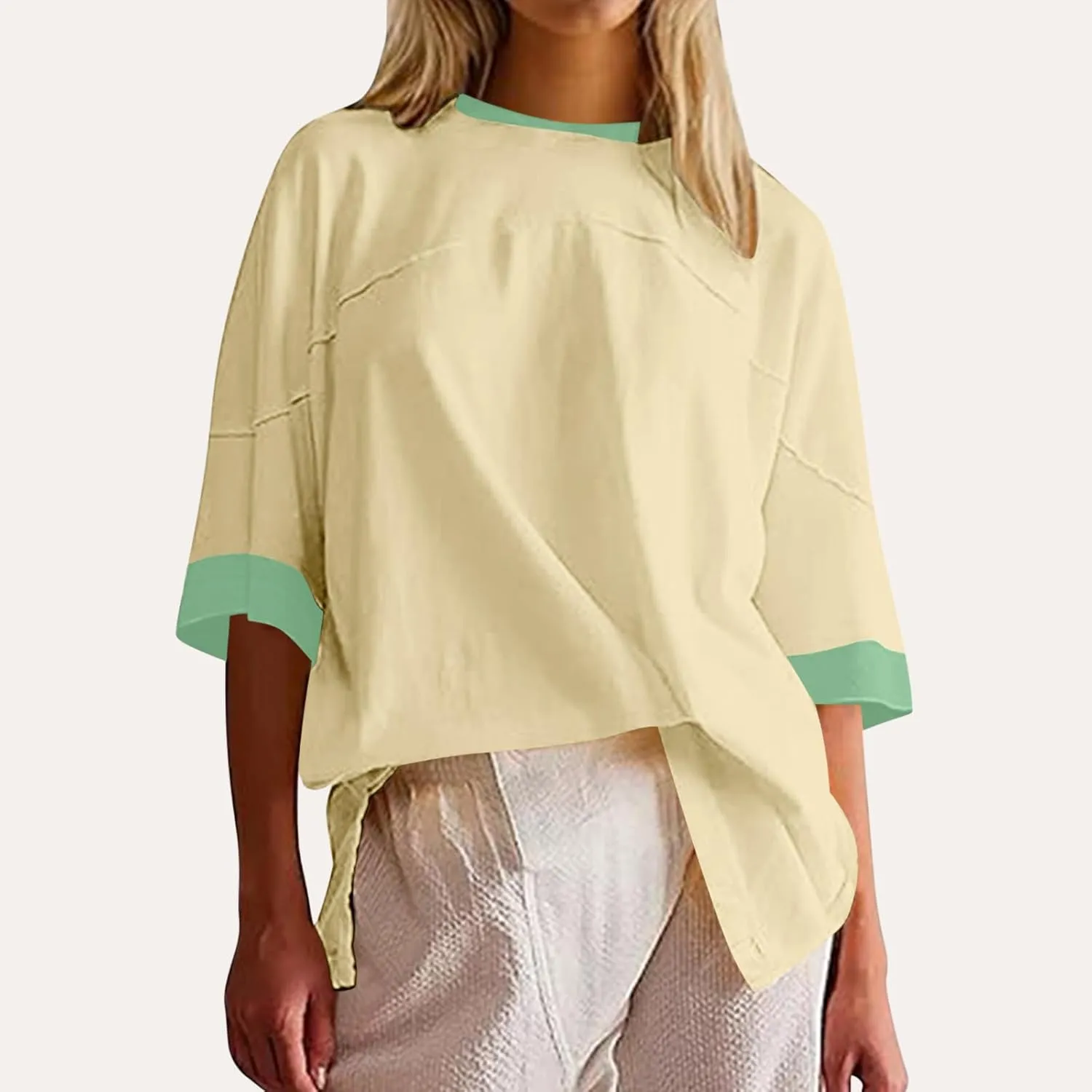 Oversized Crop Tops for Women Round Neck Elbow Sleeve Summer Tops for Women 2024 Loose Fit Plus Size Tunic Tops