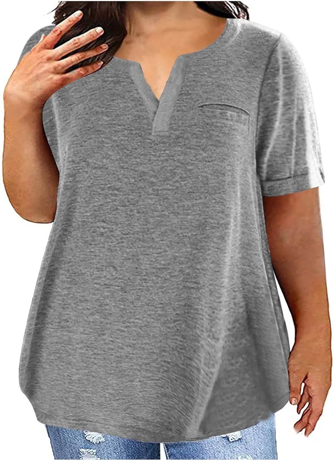 Oversized Shirts for Women Plus Size Summer Short Sleeve Tops Sexy V-Neck Blouse Casual Loose Hide Belly Tops T Shirt