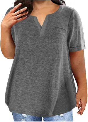 Oversized Shirts for Women Plus Size Summer Short Sleeve Tops Sexy V-Neck Blouse Casual Loose Hide Belly Tops T Shirt
