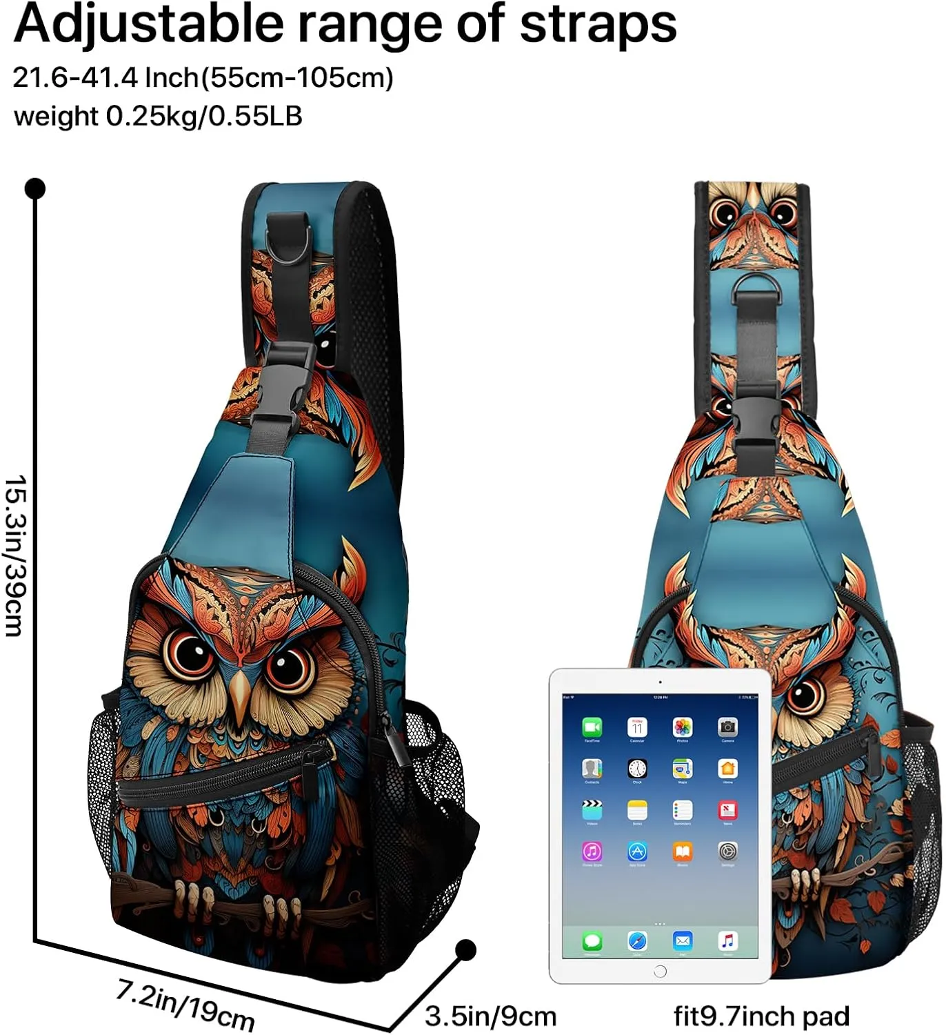 Owl Sling Bag travel Crossbody Backpack Casual Daypack for Women with Strap Lightweight Outdoor Hiking Climbing Runners
