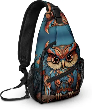 Owl Sling Bag travel Crossbody Backpack Casual Daypack for Women with Strap Lightweight Outdoor Hiking Climbing Runners