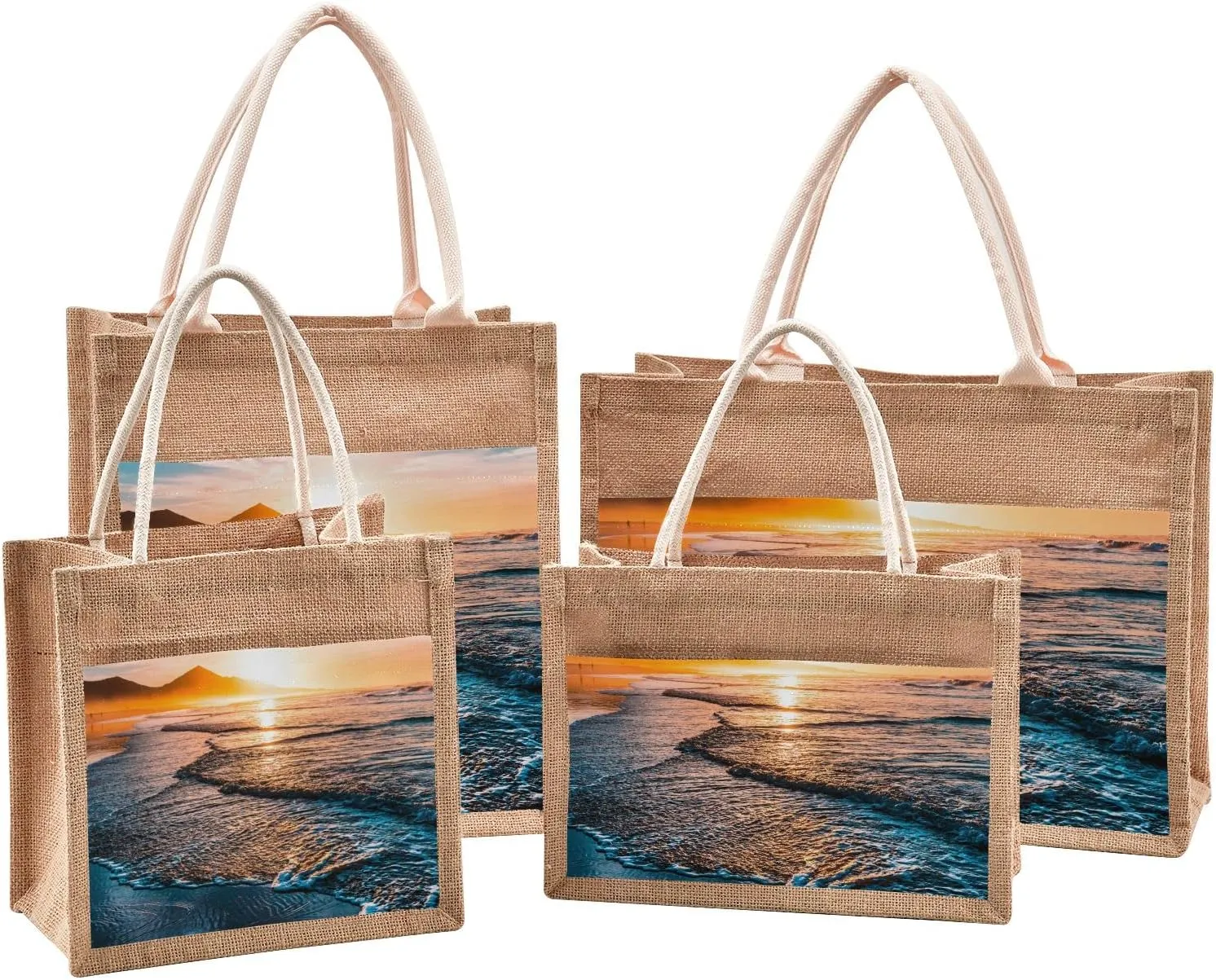 Oyihfvs Durable Burlap Bag with Handles, Zipper Jute Tote Reusable Bag Waterproof Lining for Shopping Work Travel beach