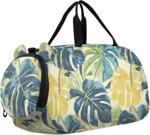 Palm Leaves Green Watercolor Kids Duffel Bag with Shoes Compartment Multifunctional Sports Bag Travel Tote for Travel, Swimming, Dance, Ballet