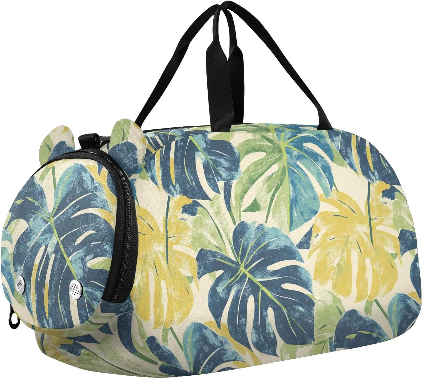 Palm Leaves Green Watercolor Kids Duffel Bag with Shoes Compartment Multifunctional Sports Bag Travel Tote for Travel, Swimming, Dance, Ballet