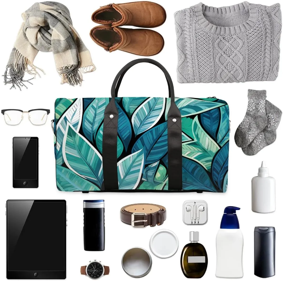 Palm Leaves Travel Duffel Bag for Women Men Tropical Leaf Waterproof Foldable Overnight Weekender Bag Large Capacity Sports Gym Bag