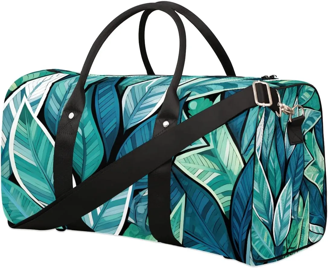 Palm Leaves Travel Duffel Bag for Women Men Tropical Leaf Waterproof Foldable Overnight Weekender Bag Large Capacity Sports Gym Bag