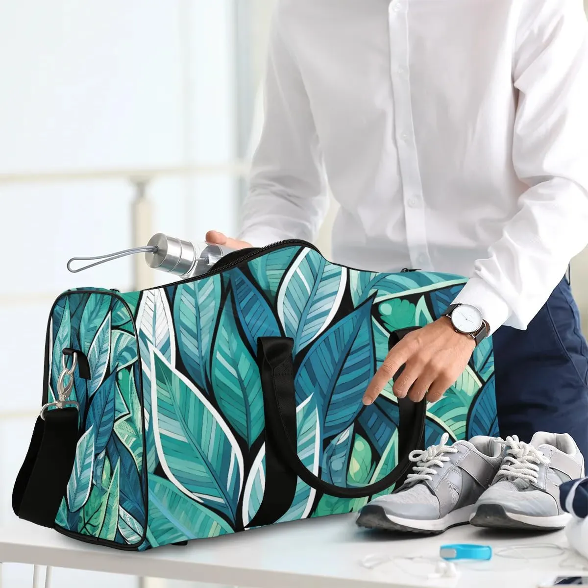 Palm Leaves Travel Duffel Bag for Women Men Tropical Leaf Waterproof Foldable Overnight Weekender Bag Large Capacity Sports Gym Bag