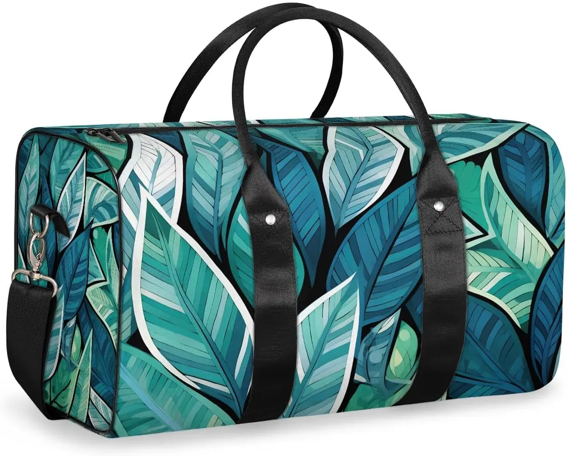 Palm Leaves Travel Duffel Bag for Women Men Tropical Leaf Waterproof Foldable Overnight Weekender Bag Large Capacity Sports Gym Bag