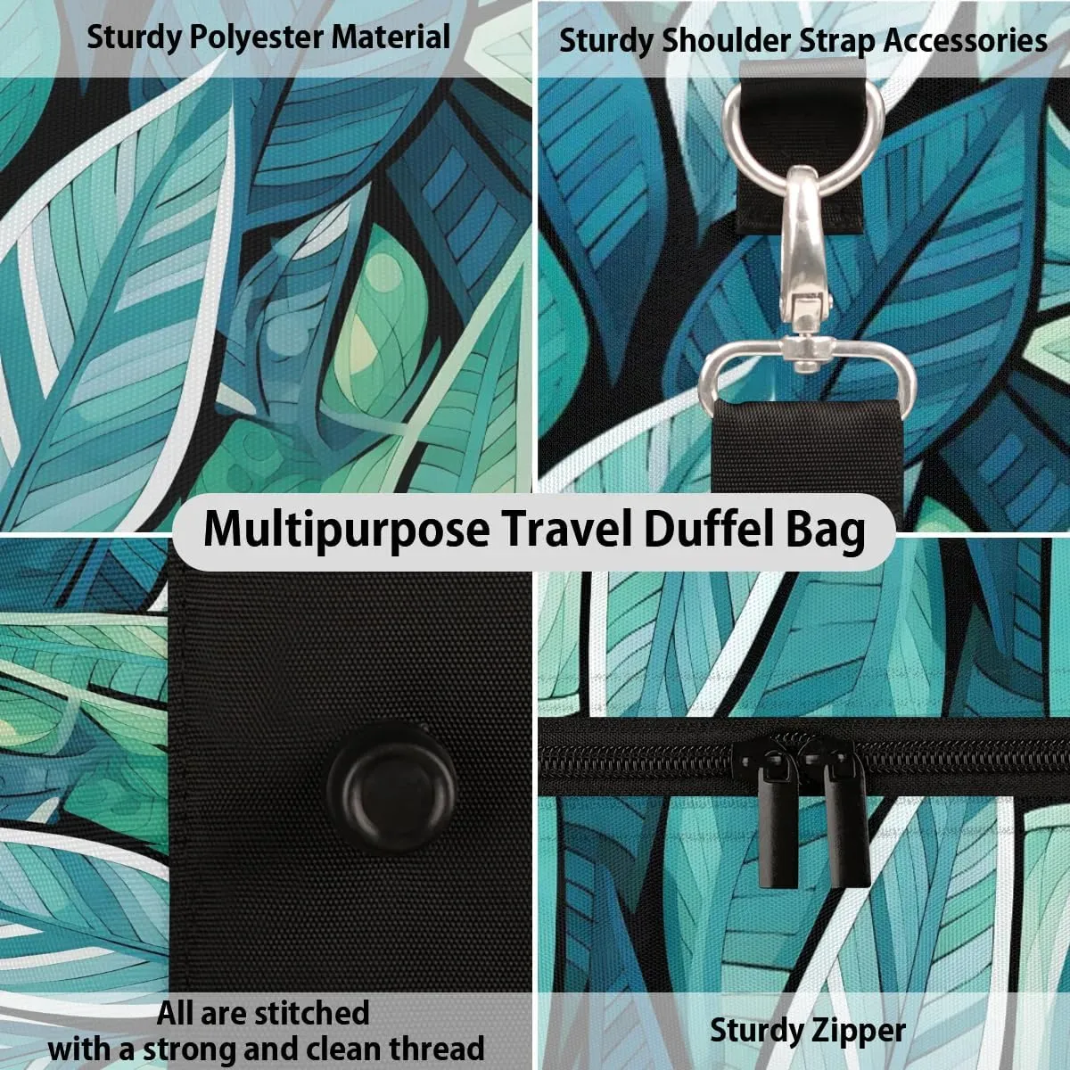 Palm Leaves Travel Duffel Bag for Women Men Tropical Leaf Waterproof Foldable Overnight Weekender Bag Large Capacity Sports Gym Bag