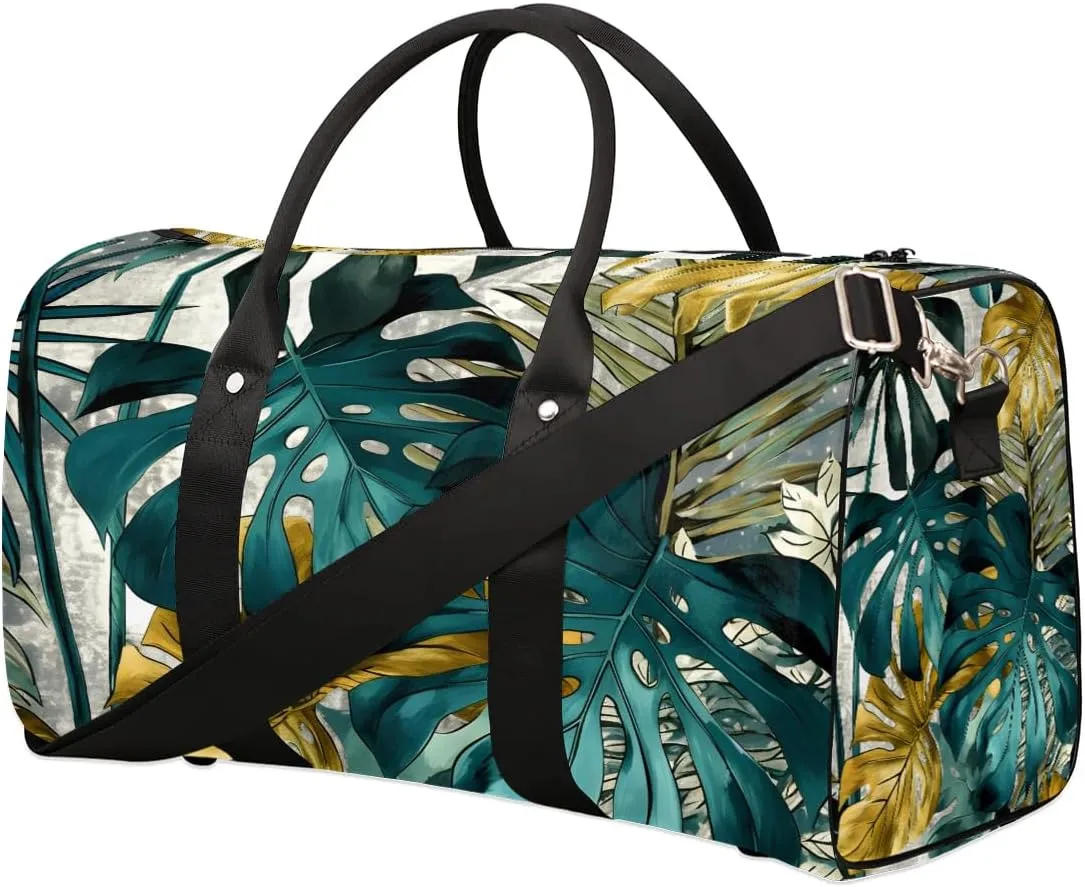 Palm Tree Leaf Travel Duffel Bag for Women Men Waterproof Foldable Overnight Weekender Bag Large Capacity Sports Gym Bag