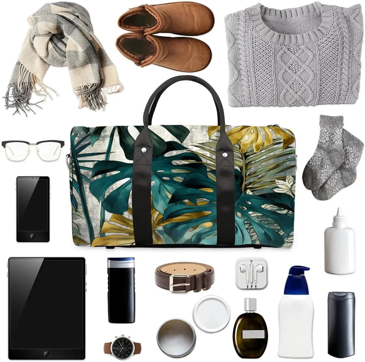 Palm Tree Leaf Travel Duffel Bag for Women Men Waterproof Foldable Overnight Weekender Bag Large Capacity Sports Gym Bag