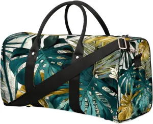 Palm Tree Leaf Travel Duffel Bag for Women Men Waterproof Foldable Overnight Weekender Bag Large Capacity Sports Gym Bag