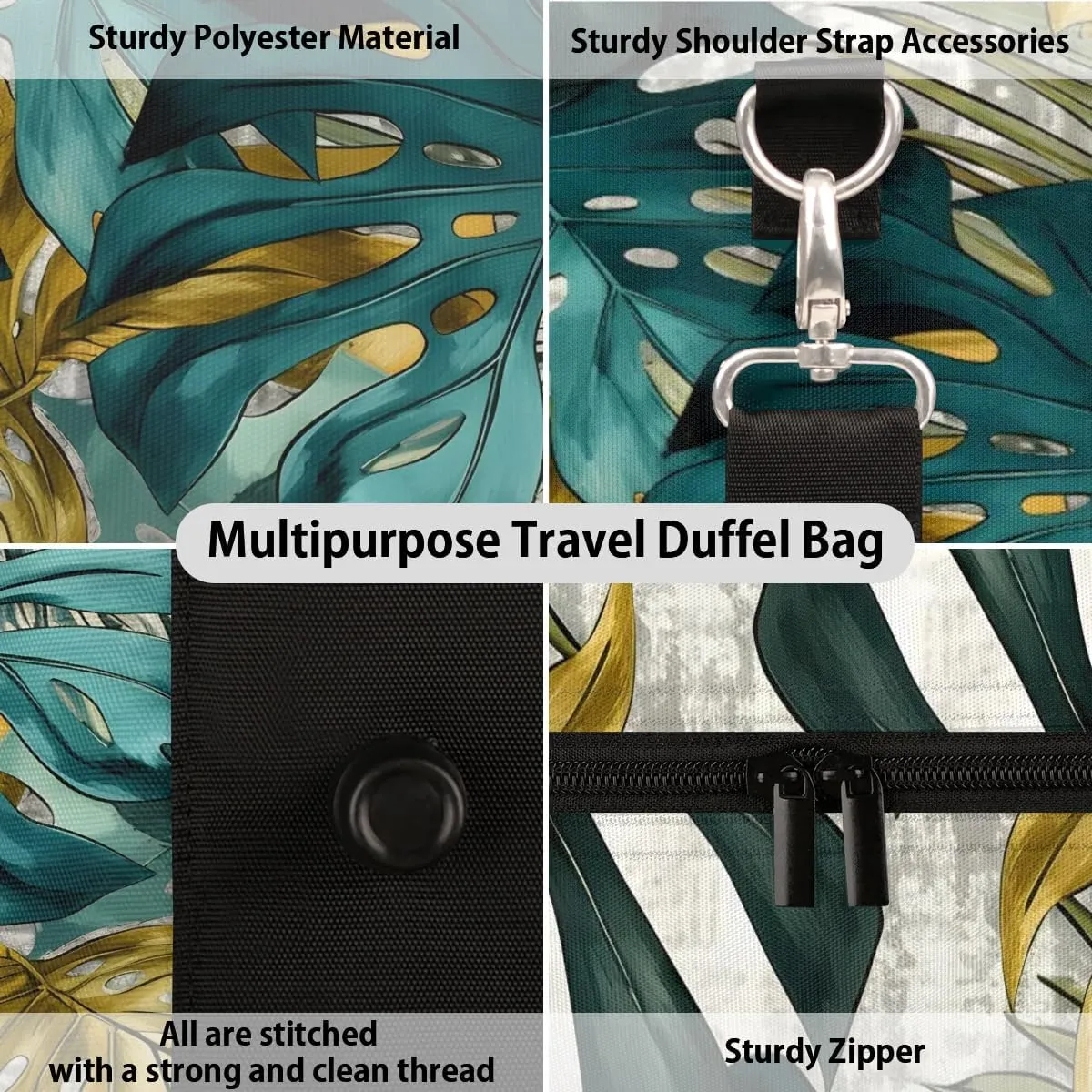Palm Tree Leaf Travel Duffel Bag for Women Men Waterproof Foldable Overnight Weekender Bag Large Capacity Sports Gym Bag