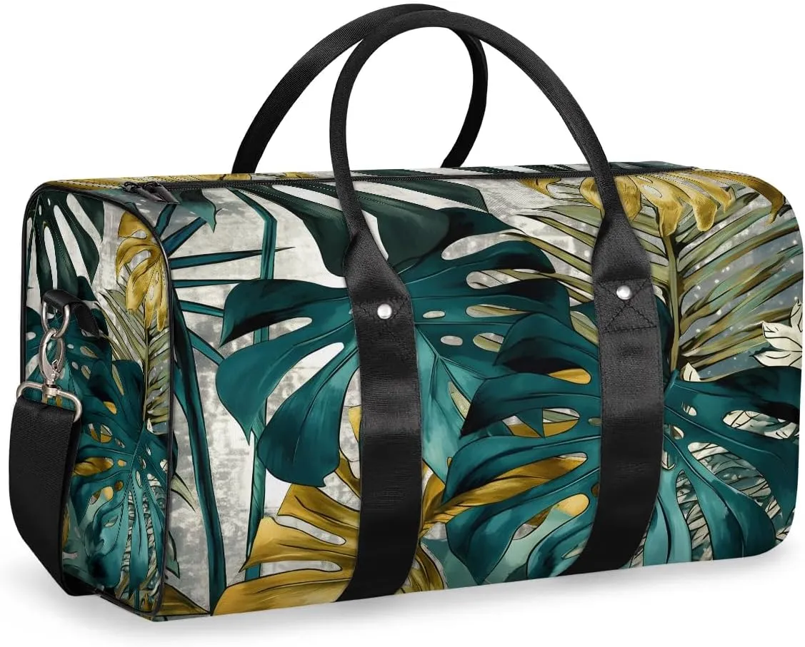 Palm Tree Leaf Travel Duffel Bag for Women Men Waterproof Foldable Overnight Weekender Bag Large Capacity Sports Gym Bag