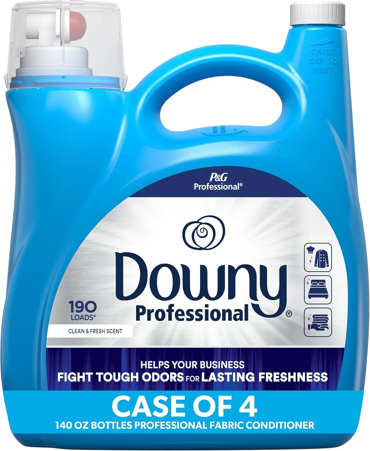 P&G Professional Downy Commercial Liquid Fabric Softener, Clean & Fresh Scent, 190 Loads, 140 Fl oz, For Business Use