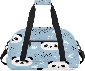 Panda Face Gym Duffel Bag for Men Women Leaves Dots Sports Tote Bag with Adjustable Shoulder Strap for Dance Gymnastics Traveling Outdoor Camping Overnight Stay