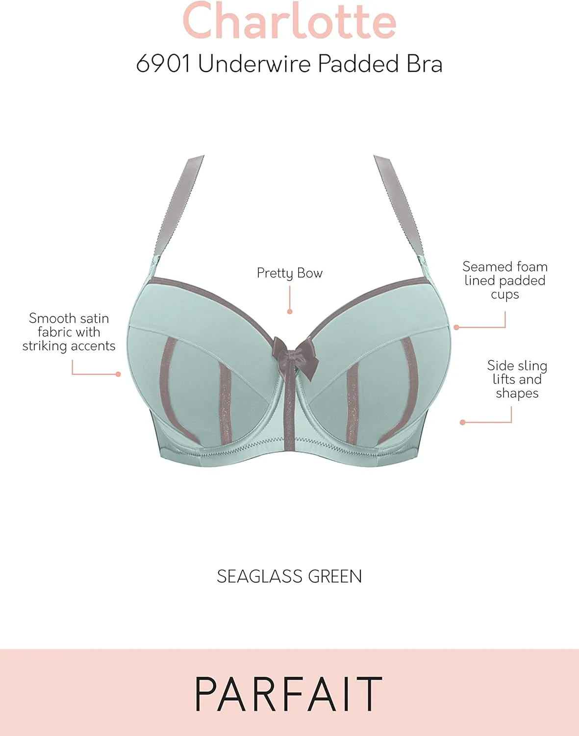 PARFAIT Charlotte 6901 Women's Full Busted and Full Figured Sexy Padded Bra-Seaglass Green